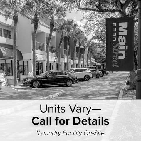 a sign that reads units vary call for details laundry facility on site